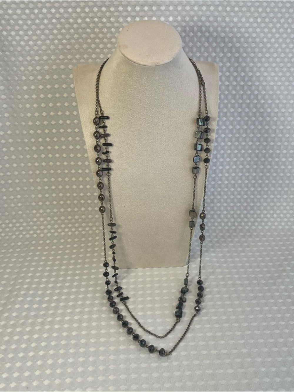 LIA SOPHIA Long Double‎ Strand Necklace - Bronze Tones & Mother of Pearl